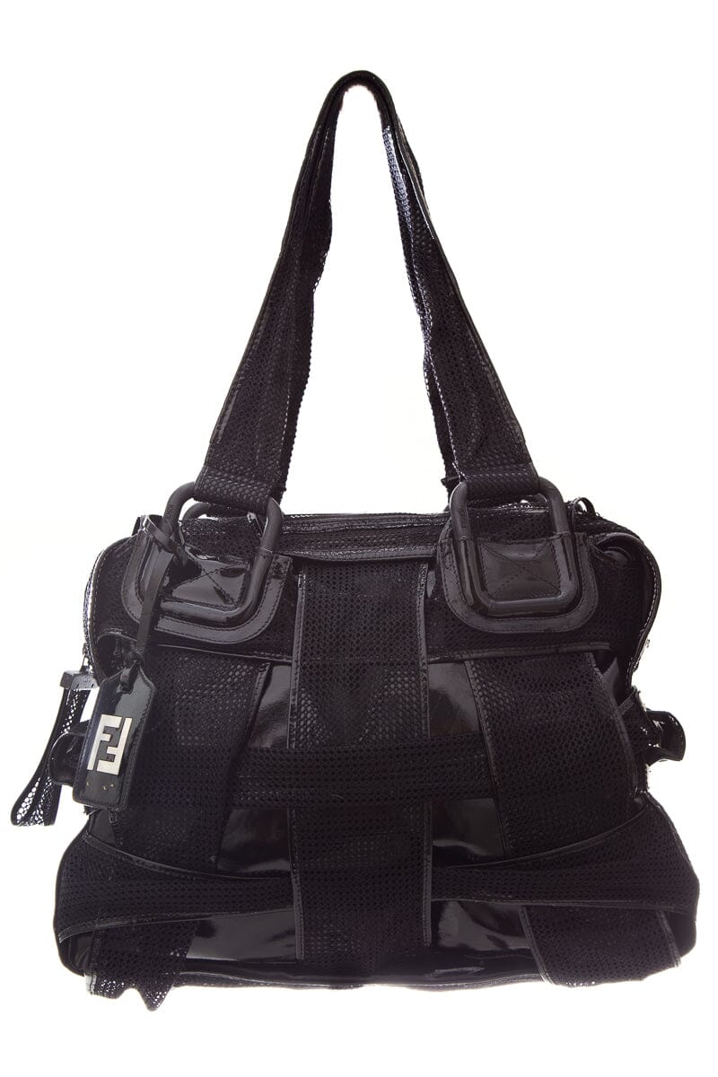 FNDI CROSSWORDS Black Woven Mesh Tote