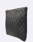A82552 Black Classic Lambskin Silver Logo Large Clutch CH