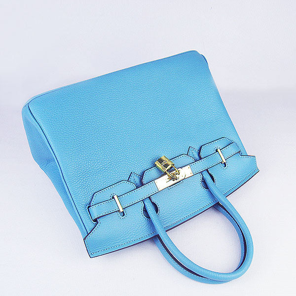 HMS Birkin 30cm Togo Leather Handbags Light Blue Golden
