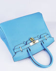 HMS Birkin 30cm Togo Leather Handbags Light Blue Golden