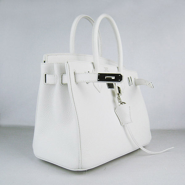 HMS Birkin 30cm Togo Leather Handbags White Silver
