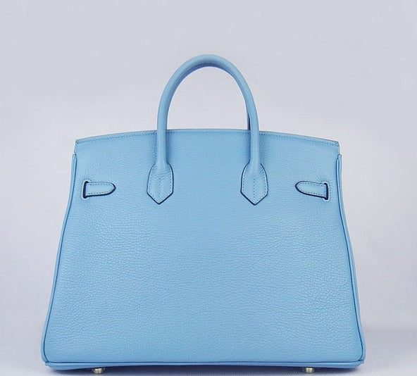 HMS Birkin 35cm Togo Leather Handbags Light Blue Golden