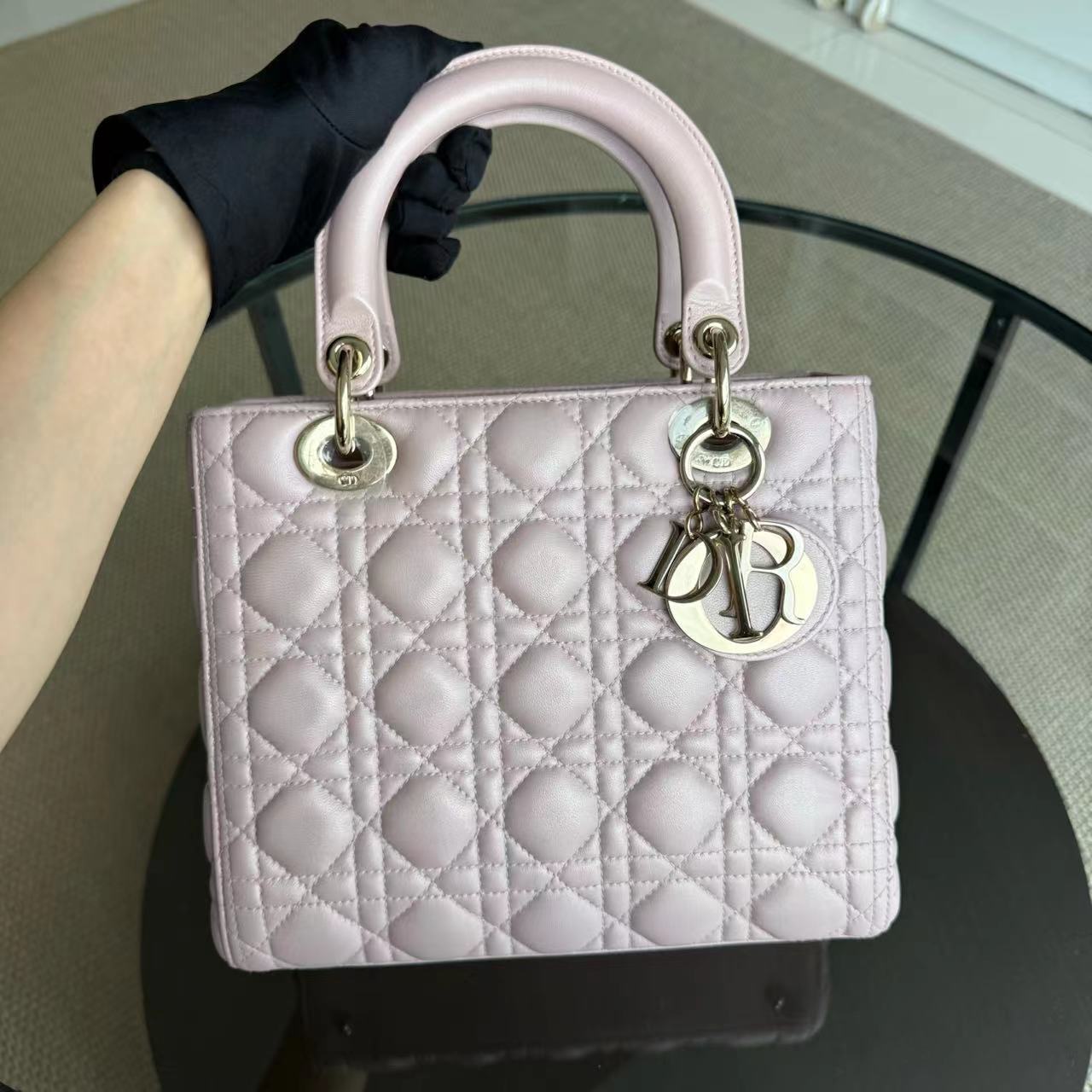 *Adjustable Strap* D1OR Lady Medium - Iridescent Cannage Lambskin Light Pink Golden Hardware