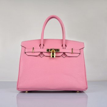 HMS Birkin 30cm Togo Leather Handbags Cherry Pink Golden