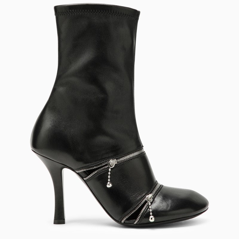 BBERRY Black Leather Peep Boot With Zips Women