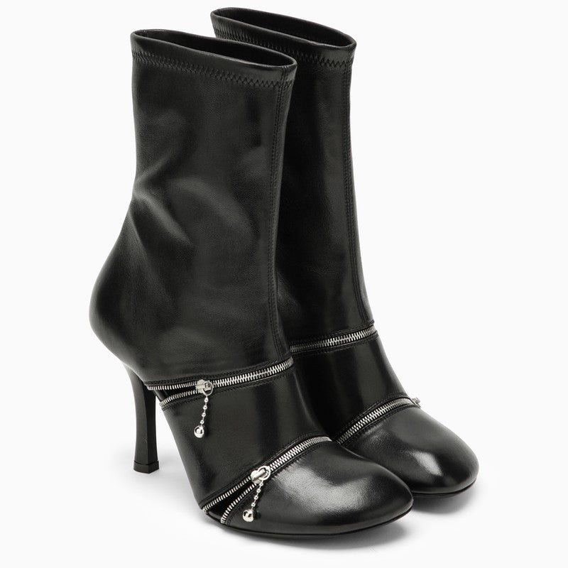 BBERRY Black Leather Peep Boot With Zips Women