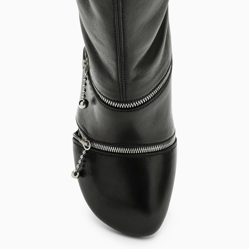 BBERRY Black Leather Peep Boot With Zips Women
