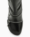 BBERRY Black Leather Peep Boot With Zips Women