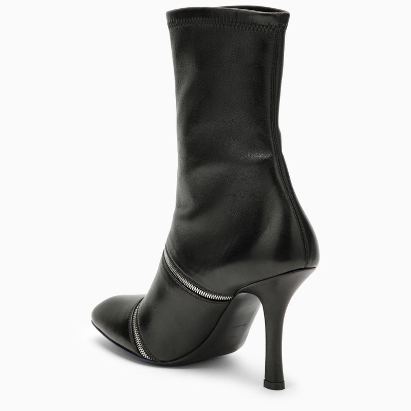 BBERRY Black Leather Peep Boot With Zips Women