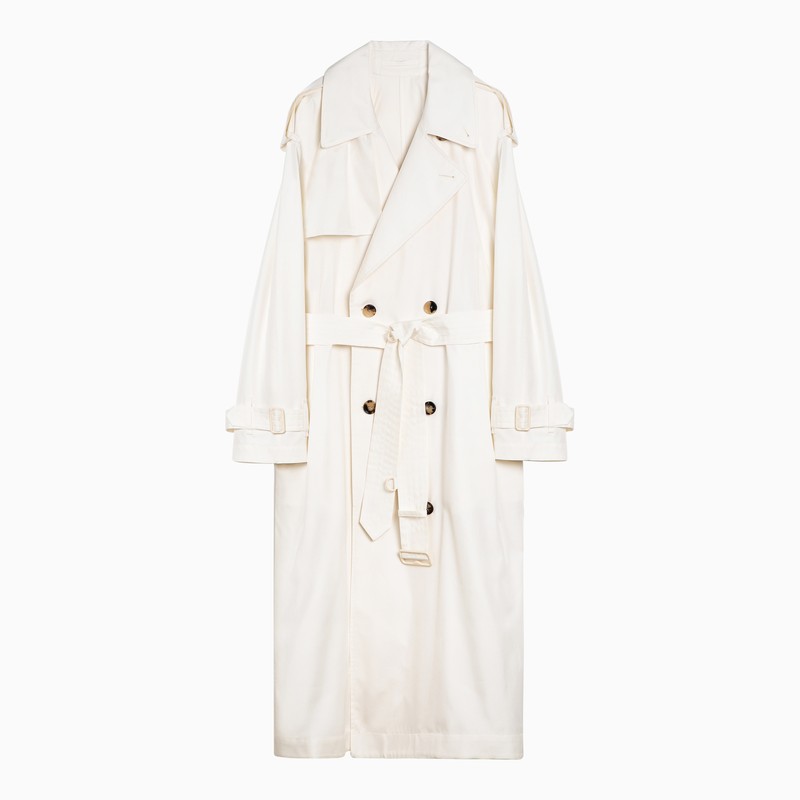 BBERRY Beige Silk Double-Breasted Trench Coat Women