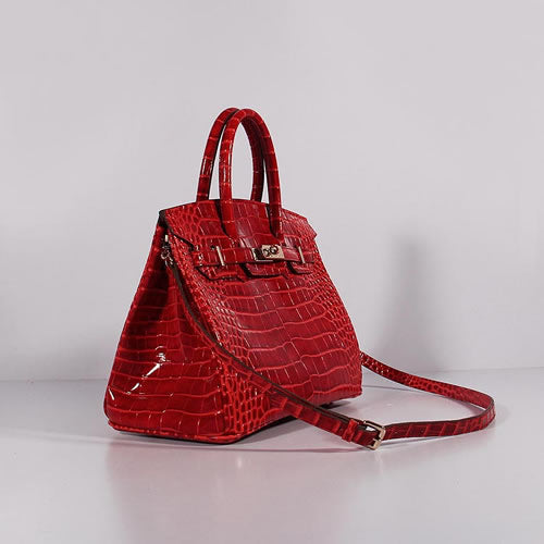 HMS Birkin 30cm Crocodile Leather Bag With Strap Red Gold