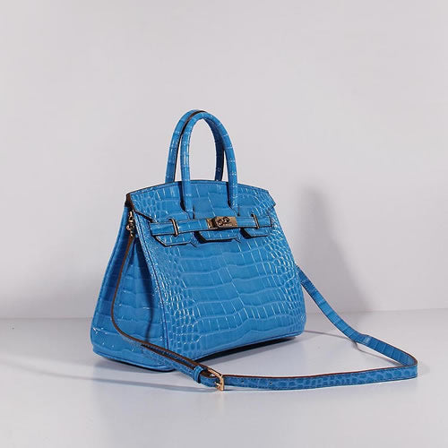 HMS Birkin 30cm Crocodile Leather Bag With Strap Blue Gold