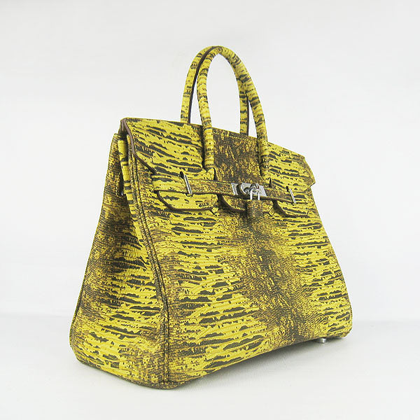 HMS Birkin 35cm Lizard Pattern Handbag 6089 Yellow/Silver