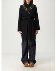 BBERRY Belted Hooded Wool Coat Women Black