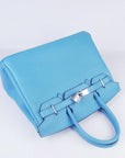 HMS Birkin 30cm Togo Leather Handbags Light Blue Silver
