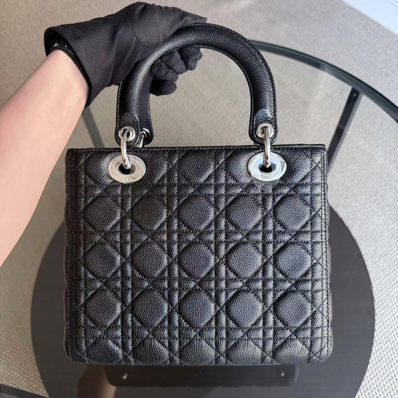 *Rare Caviar* D1OR Lady Medium - Grained Calfskin Cannage Black Silver Hardware