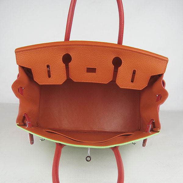 HMS Birkin 30cm Togo Leather Handbags Red/Orange/Green Silver