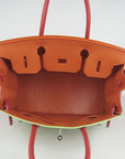 HMS Birkin 30cm Togo Leather Handbags Red/Orange/Green Silver