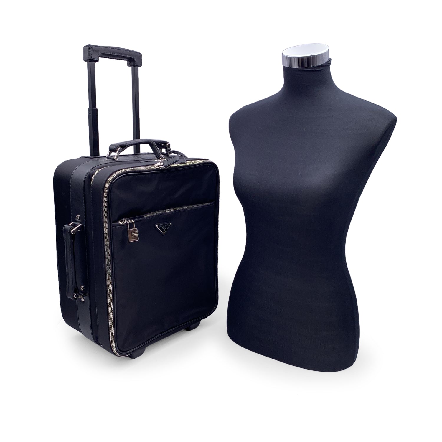PRD Black Nylon Rolling Suitcase Wheeled Travel Bag Trolley