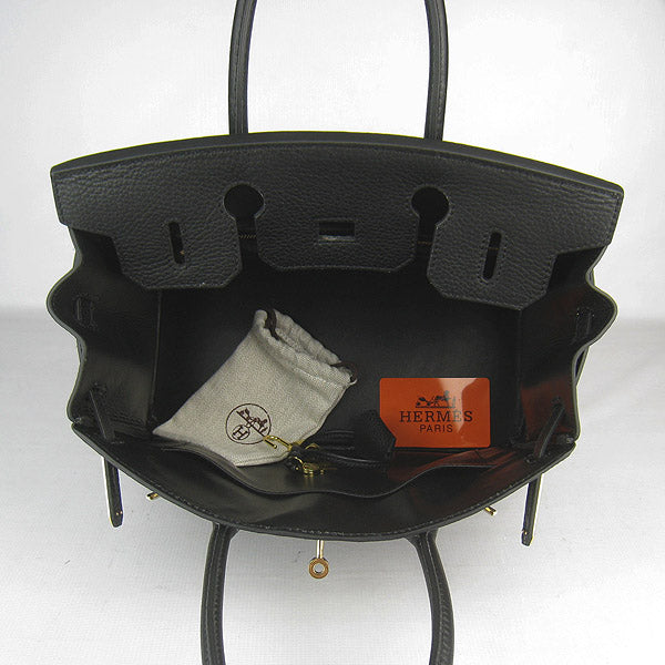 HMS Birkin 30cm Togo Leather Handbags Black Golden