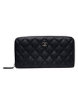 A82370 Classic Vintage Silver Black Caviar Zipper Long Wallet CH