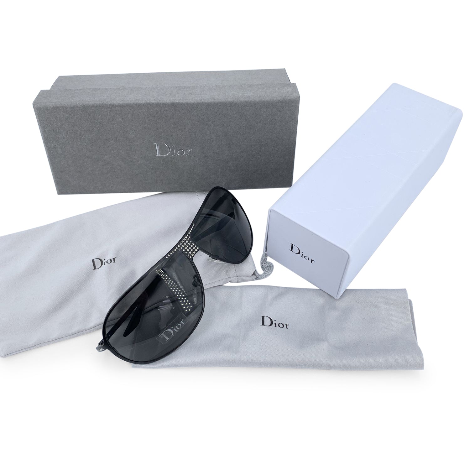 CHRISTIAN D1OR Black Aviator Hard D1OR1 Sunglasses With Crystals