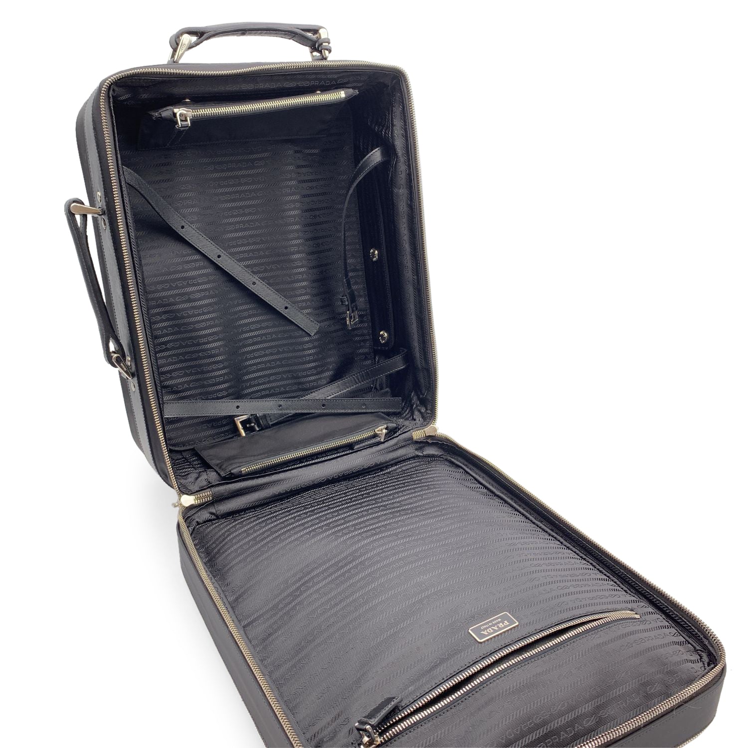 PRD Black Nylon Rolling Suitcase Wheeled Travel Bag Trolley