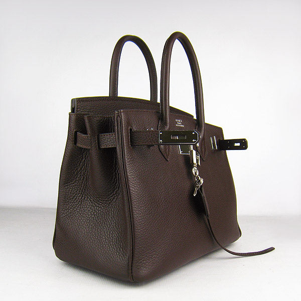 HMS Birkin 30cm Togo Leather Handbags Dark Coffee Silver