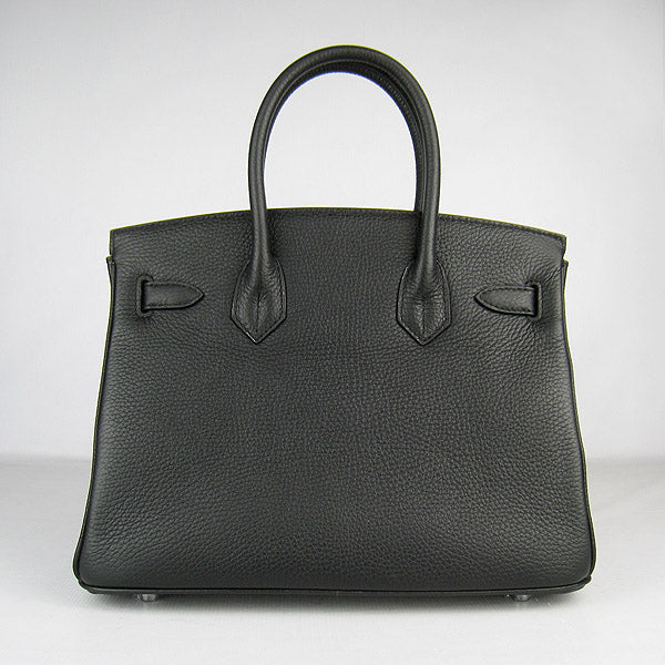 HMS Birkin 30cm Togo Leather Handbags Black Silver