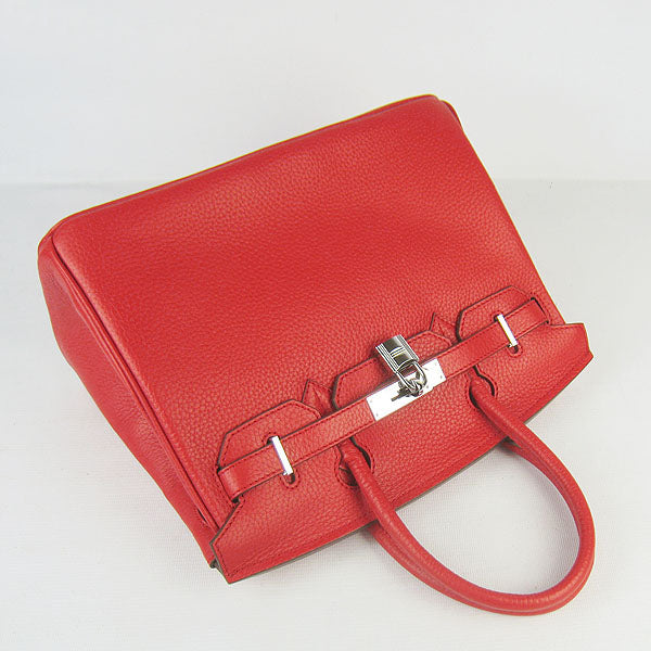 HMS Birkin 30cm Togo Leather Handbags Red Silver