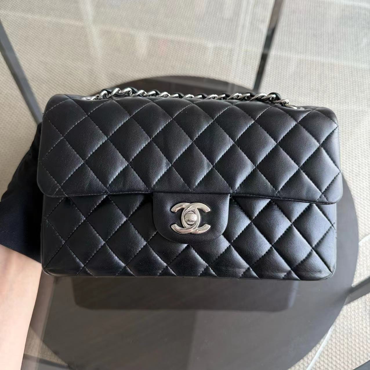 *Full Set, Receipt* CH Classic Flap Small - 23CM Quilted Lambskin Black Silver Hardware Series 27