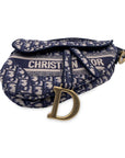 CHRISTIAN D1OR Blue Jacquard Oblique Canvas Embroidery Saddle Bag