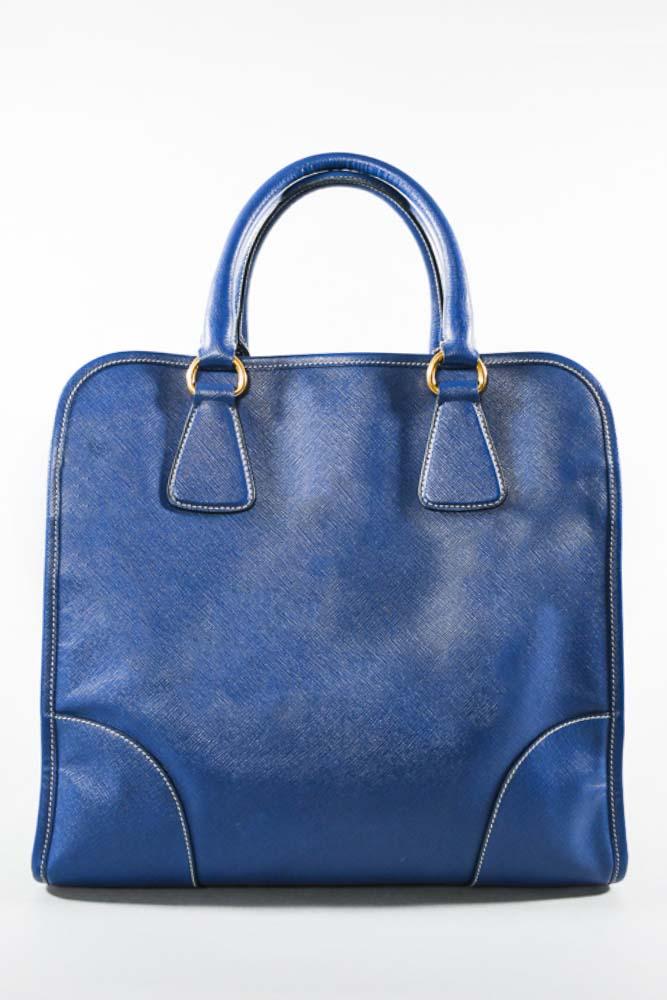 PRD Blue Leather Lucido Tote Top Handle Bag w/ Strap