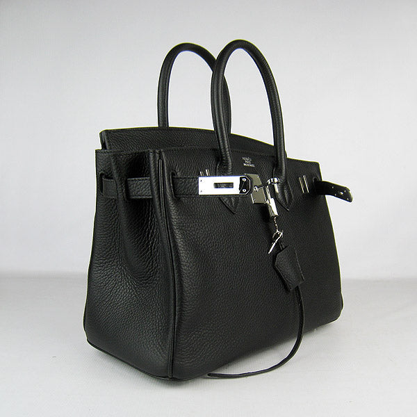 HMS Birkin 30cm Togo Leather Handbags Black Silver