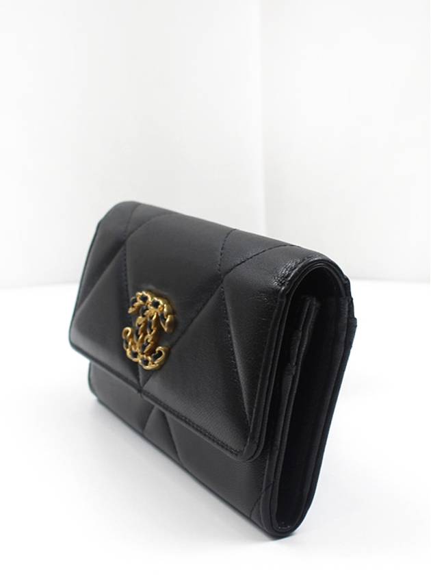 19 flap medium wallet lambskin black gold plated 30th unit AP0953 CH