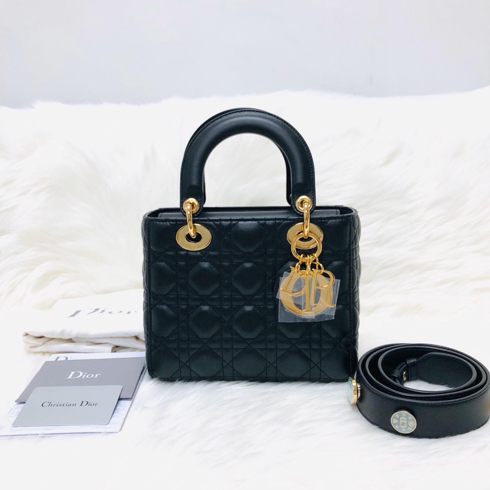 Cannage Lambskin Lucky Badges My Lady D1OR Small Black