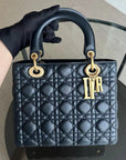 *Calfskin, Flap, With Strap* D1OR Lady Medium - Calfskin Cannage Calfskin Dark Blue Golden Hardware