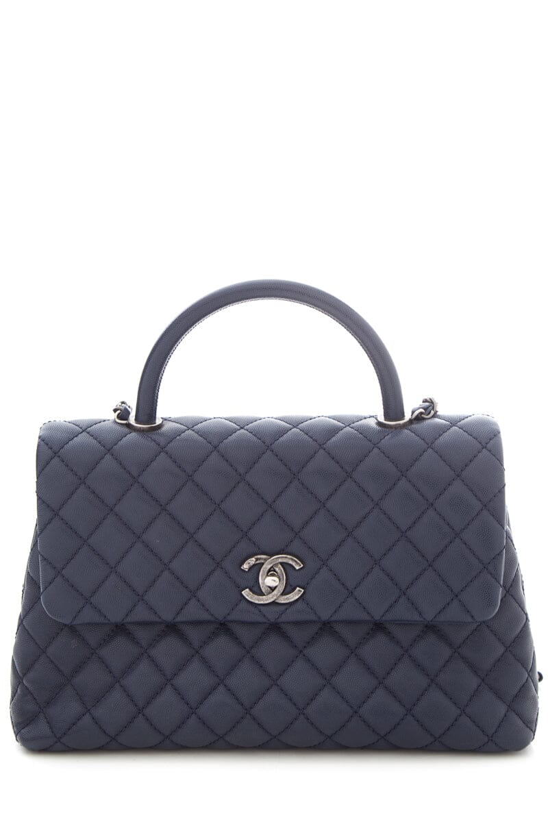 2016 CH Coco Top-Handle Navy Quilted Caviar Leather Handbag