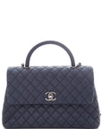 2016 CH Coco Top-Handle Navy Quilted Caviar Leather Handbag