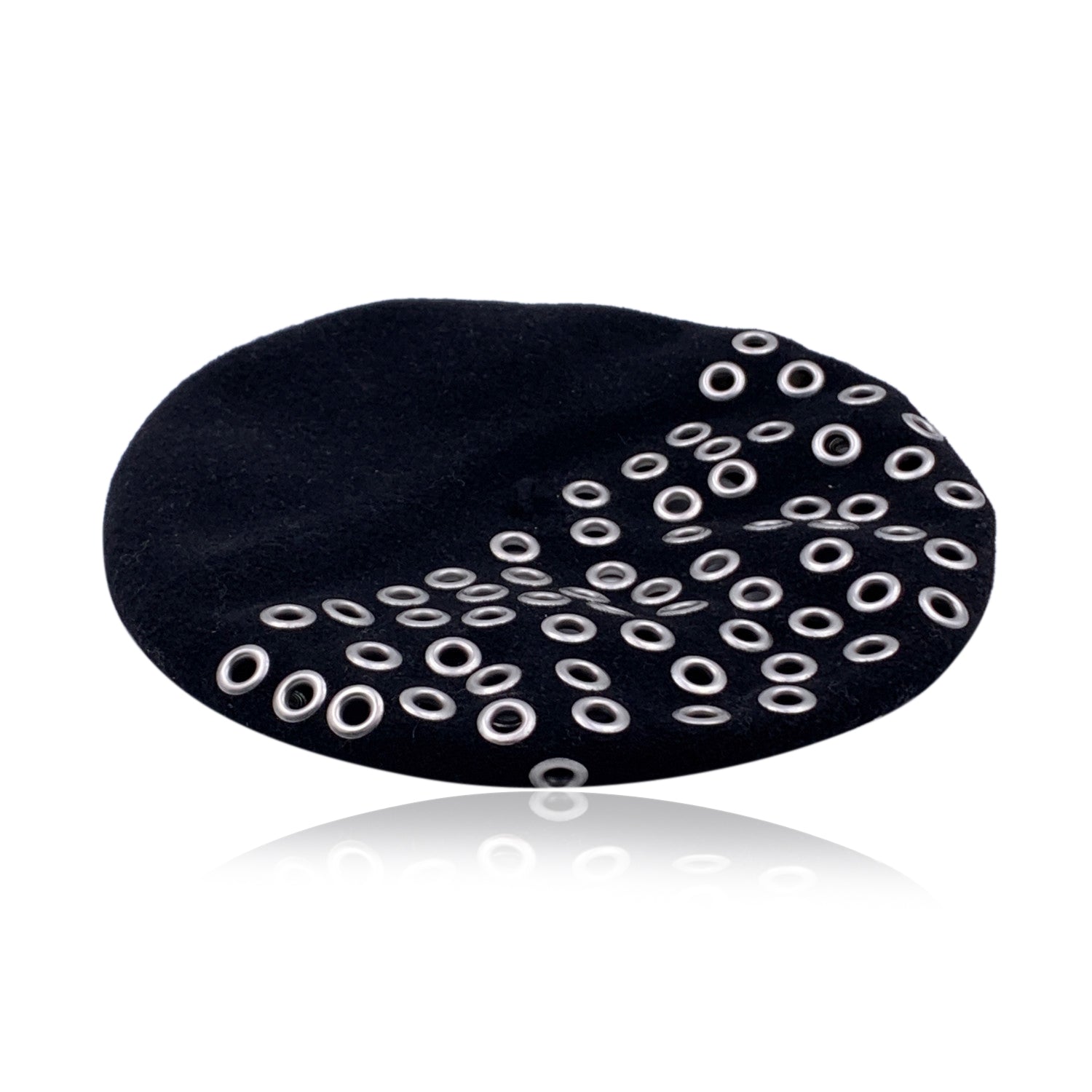 CHRISTIAN D1OR Black Wool Grommets Eyelets French Beret Hat