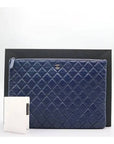A82552 Navy Caviar Classic Large CC Silver Logo Clutch CH