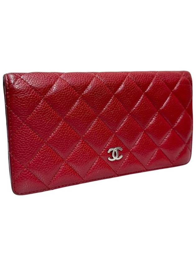 A31509 Red Caviar Skin Silver Logo Timeless Classic Flap Long Wallet CH