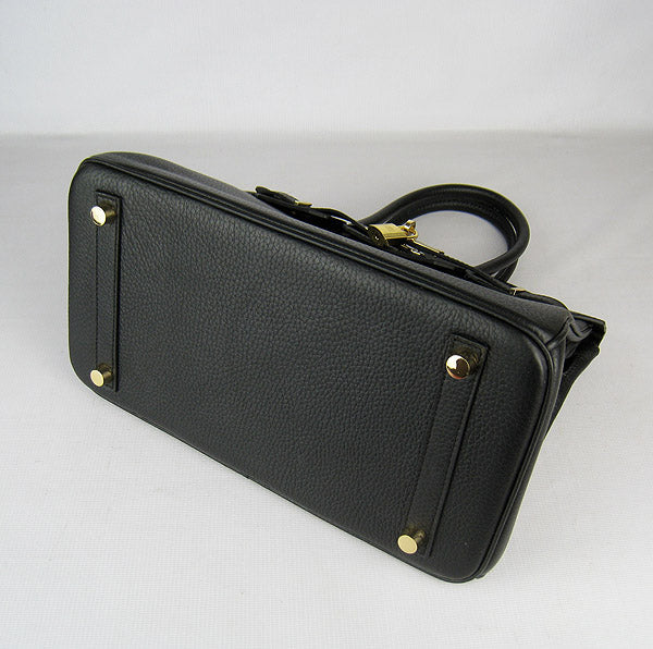 HMS Birkin 30cm Togo Leather Handbags Black Golden