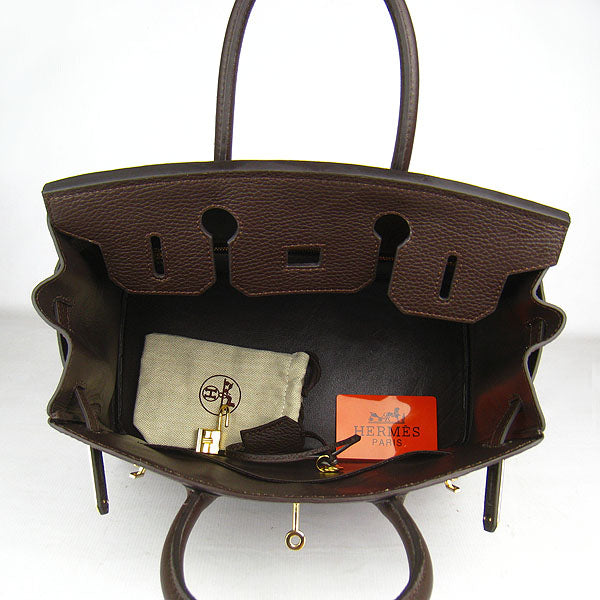 HMS Birkin 30cm Togo Leather Handbags Dark Coffee Golden