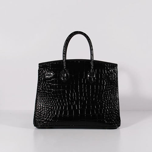 HMS Birkin 30cm Crocodile Leather Bag With Strap Black Gold