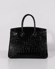HMS Birkin 30cm Crocodile Leather Bag With Strap Black Gold