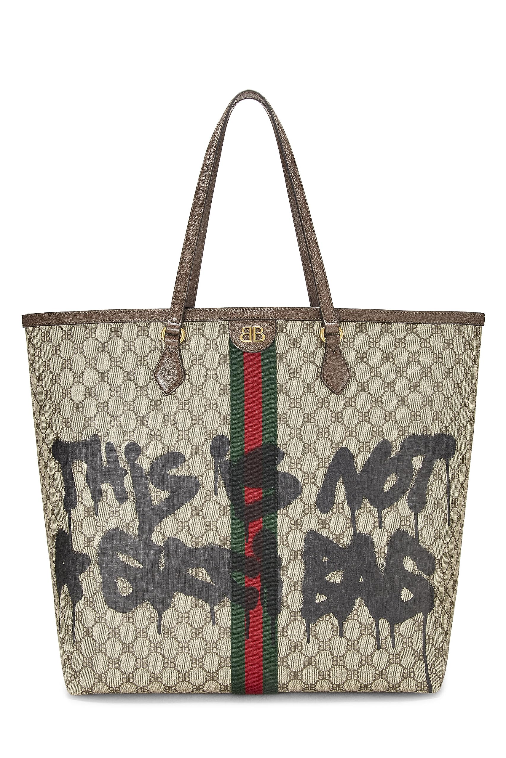 Balenciaga, Balenciaga x GCCI Beige Coated Canvas Hacker Graffiti Tote Large, Brown