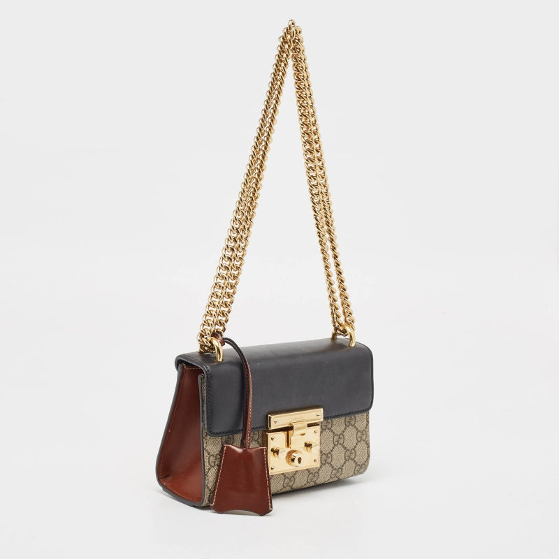 GCCI  Gg Supreme Canvas And Leather Small Padlock Shoulder Bag