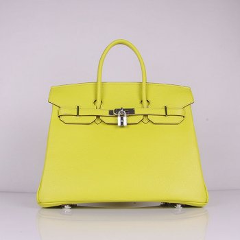 HMS Birkin 35cm Togo leather Handbags Lemon Yellow Silver