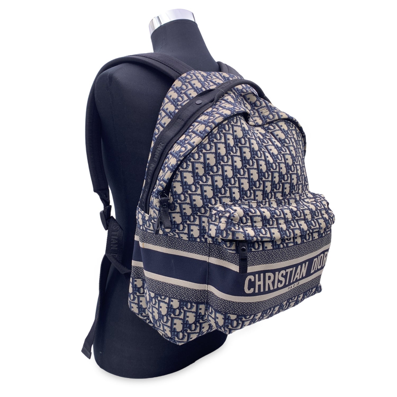 CHRISTIAN D1OR Blue Oblique Jacquard Canvas D1OR Travel Backpack Bag